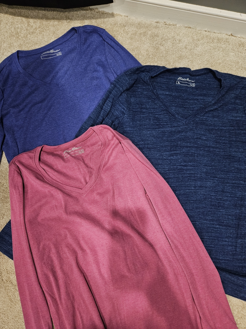 Eddie Bauer V-Neck Short Sleeve Tees - Royal Blue, Pink, Dark Blue